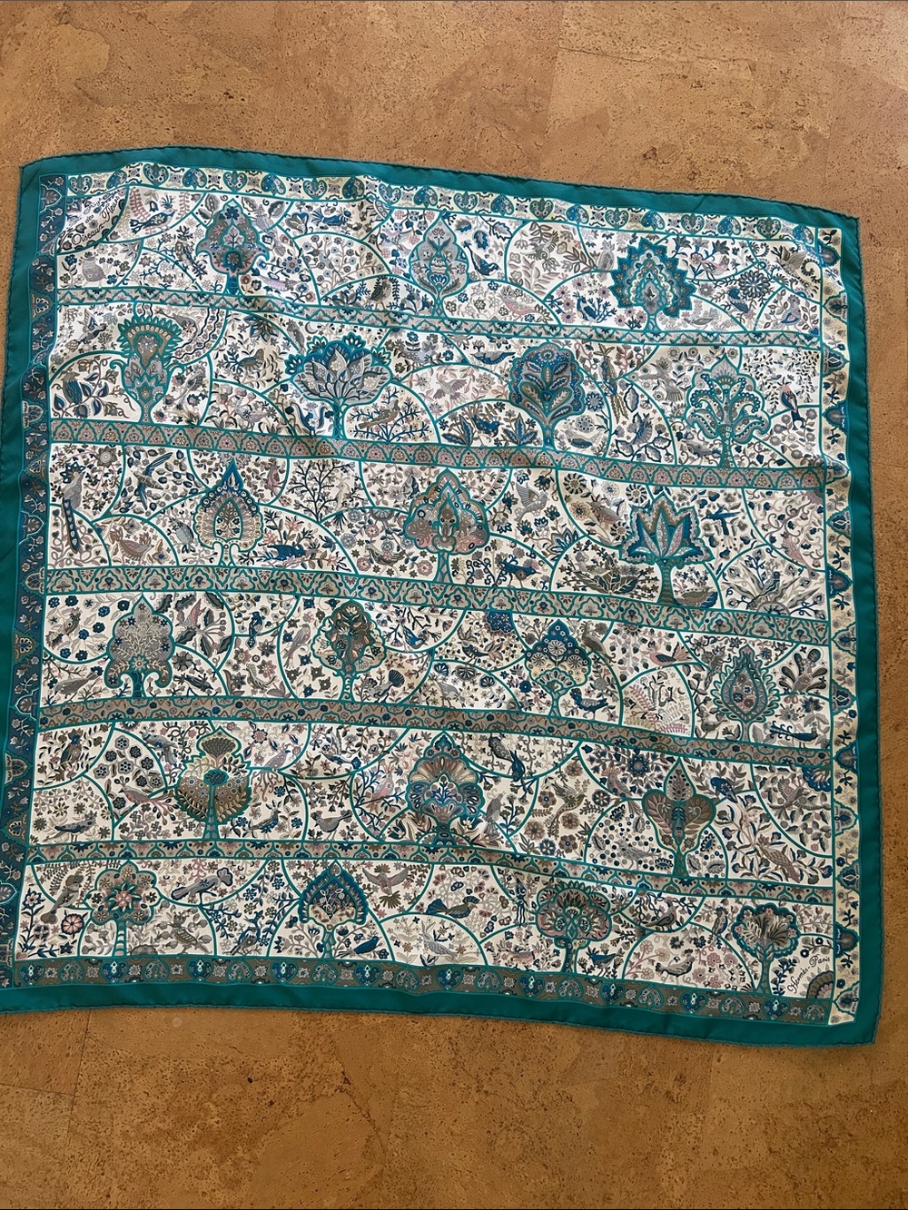 Hermes Teal and White Paisley Silk Scarf